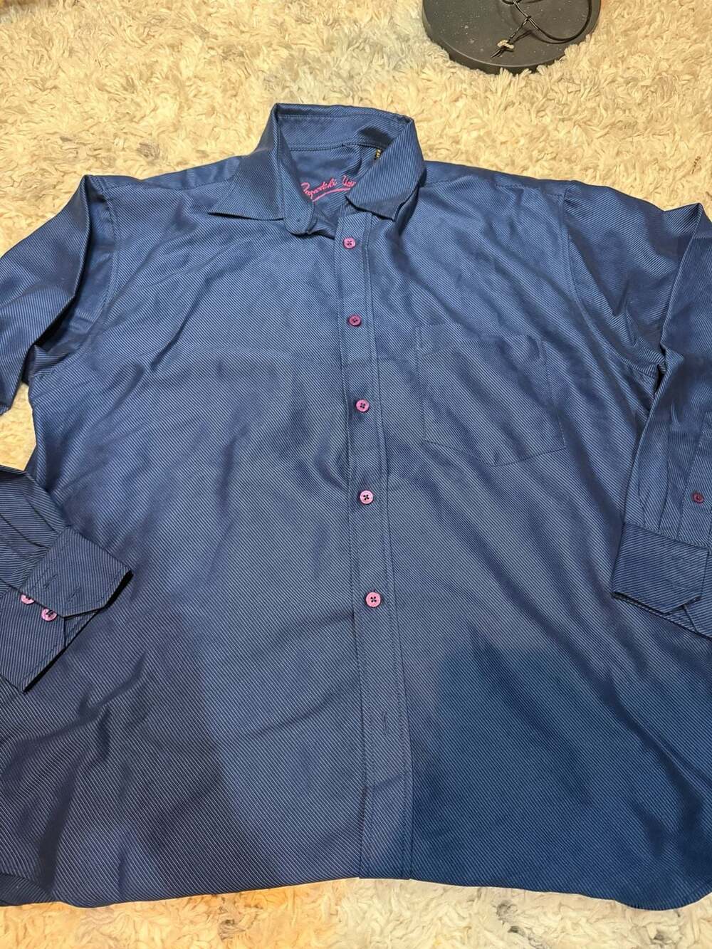 Bugatchi Uomo Blue Striped Long Sleeve Dress Shirt Size L
